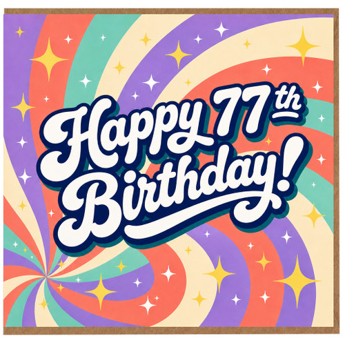 77th Birthday Card, Happy 77th Birthday Retro Rainbow Card