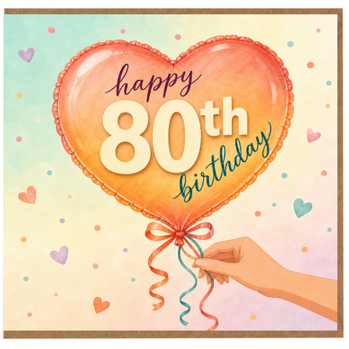 80th Birthday Card, Happy 80th Birthday Heart Balloon Design