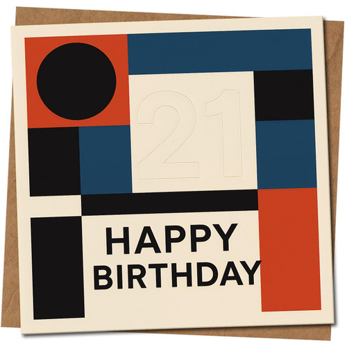 21st Birthday Card - Modern Geometric Design - Square 145mm x 145mm - Happy Birthday -, Includes Kraft Envelope