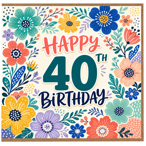 40th Birthday Card, Floral Happy Birthday Card