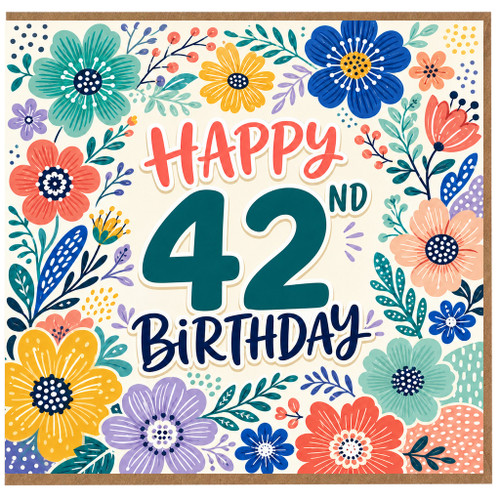 42nd Birthday Card, Floral Happy 42 Birthday Card