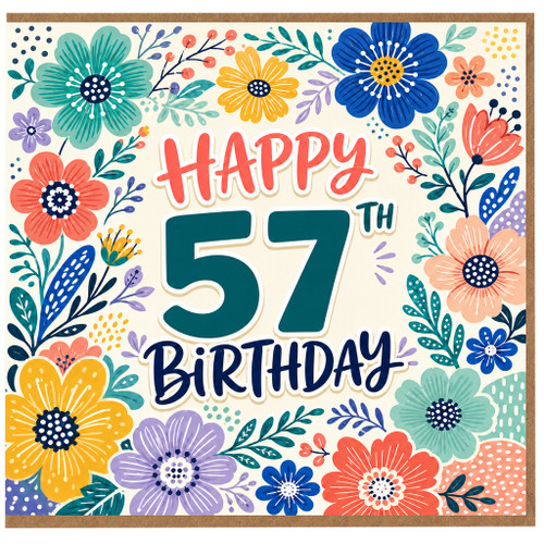 57th Birthday Card, Floral Happy 57th Birthday Card