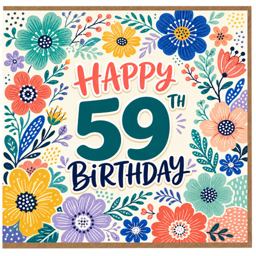59th Birthday Card, Happy 59th Birthday Floral Card