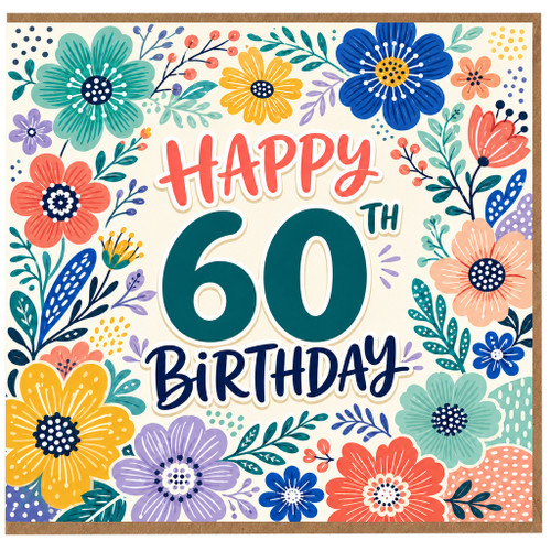60th Birthday Card, Floral Happy 60th Birthday Card