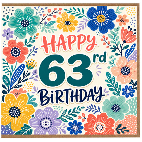 63rd Birthday Card, Happy 63rd Birthday Floral Card