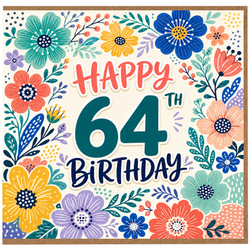 64th Birthday Card, Floral Happy Birthday Card