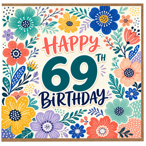 69th Birthday Card, Floral Happy 69th Birthday Card