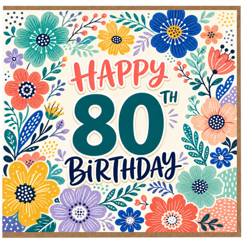80th Birthday Card, Floral Happy Birthday Card