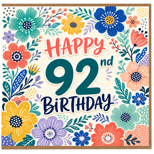 92nd Birthday Card, Floral Happy 92nd Birthday Card