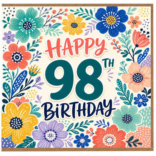 98th Birthday Card, Happy 98th Birthday Floral Card