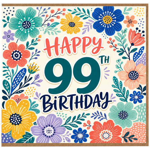 99th Birthday Card, Floral Happy 99th Birthday Card