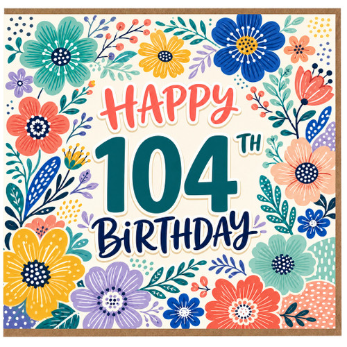 104th Birthday Card, Floral Happy Birthday Card