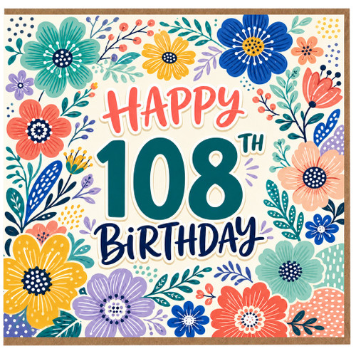 108th Birthday Card, Floral Happy 108th Birthday Card