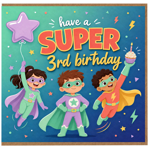 3rd Birthday Card, Superhero Kids Birthday Card