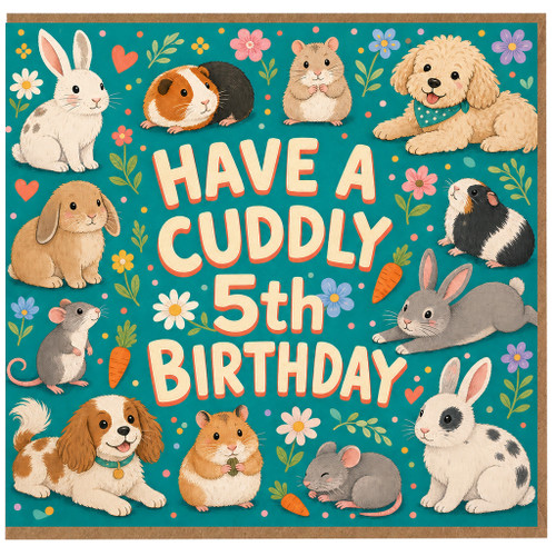 5th Birthday Card, Cute Animal Birthday Card