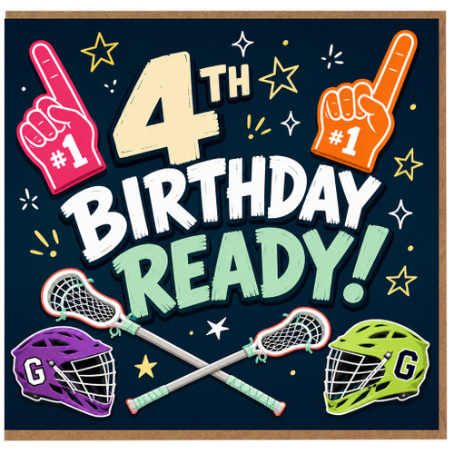 4th Birthday Card, Sports Lacrosse Theme Birthday Card