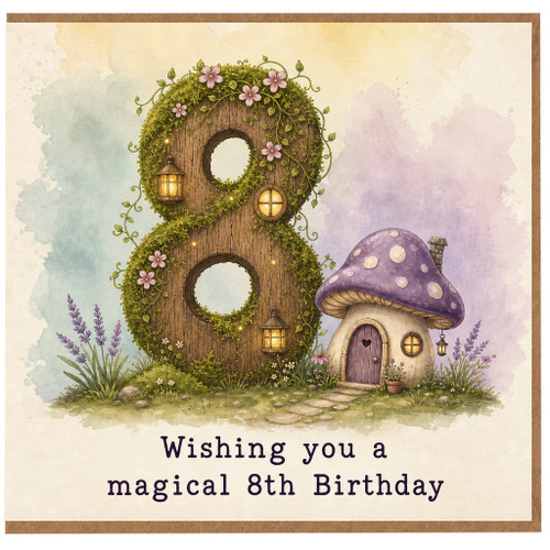 8th Birthday Card, Magical Fairy House Birthday Card