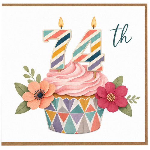 74th Birthday Card, Colourful Floral Cake Design