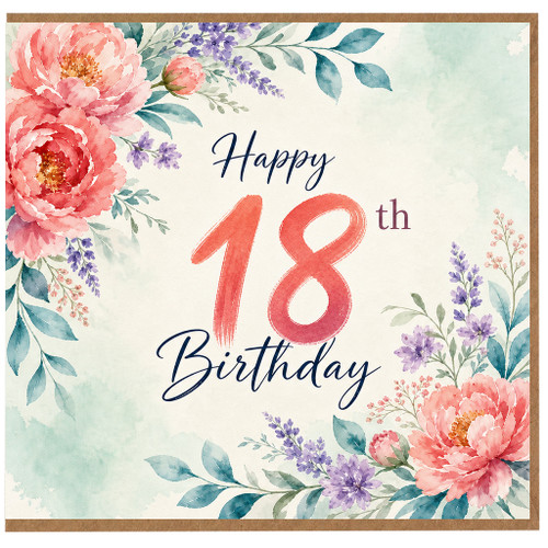 18th Birthday Card, Floral Happy 18th Birthday Card