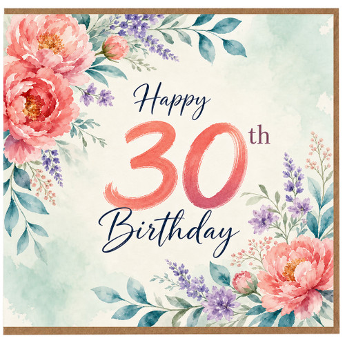 30th Birthday Card, Happy 30th Birthday Floral Greeting Card