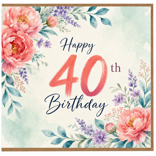 40th Birthday Card, Happy 40th Birthday Floral Card