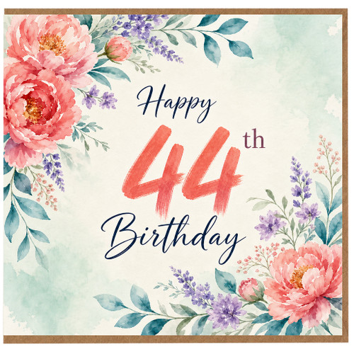 44th Birthday Card, Floral Happy Birthday Card