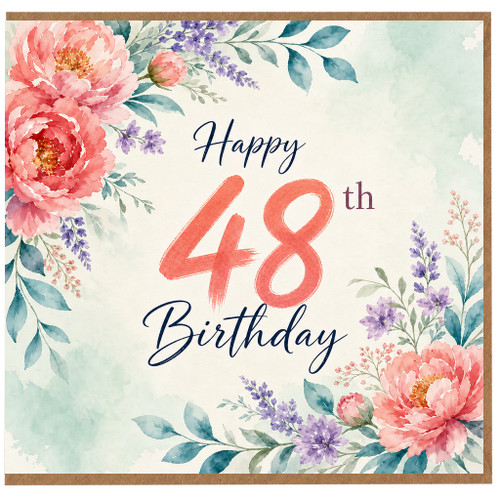 48th Birthday Card, Floral Happy Birthday Card