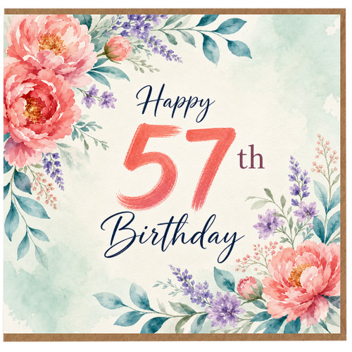 57th Birthday Card, Floral Happy 57th Birthday Card