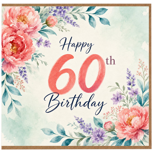 60th Birthday Card, Floral Happy 60th Birthday Card