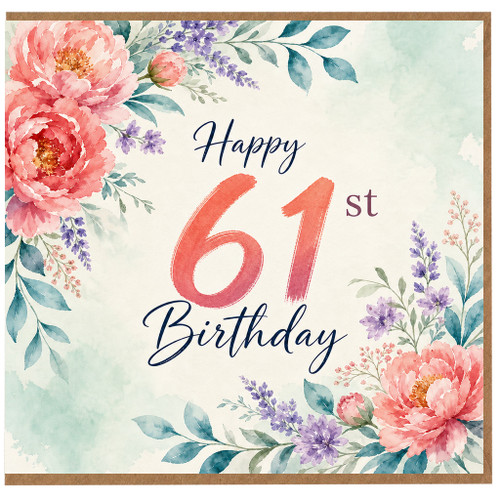 61st Birthday Card, Floral Happy 61st Birthday Card
