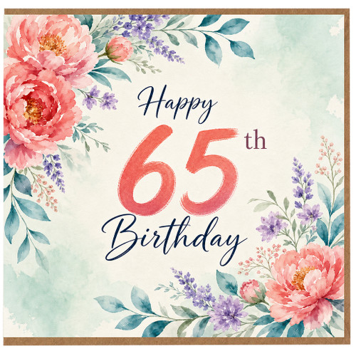 65th Birthday Card, Floral Happy 65th Birthday Card