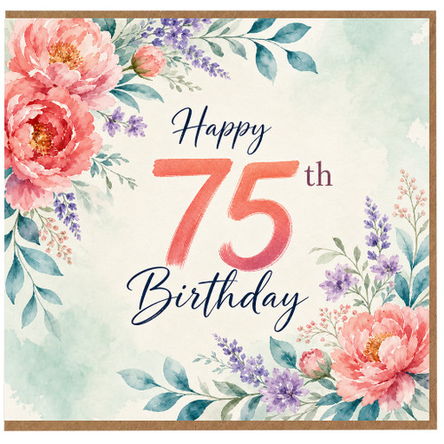 75th Birthday Card, Floral Happy 75th Birthday Card