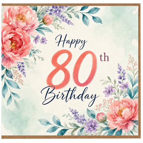 80th Birthday Card, Happy 80th Birthday Floral Card