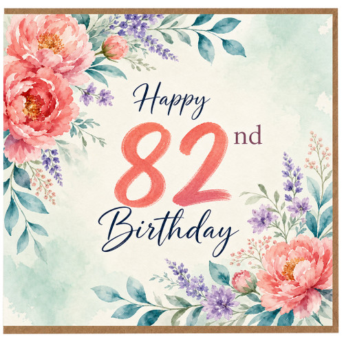 82nd Birthday Card, Floral Watercolour Birthday Card
