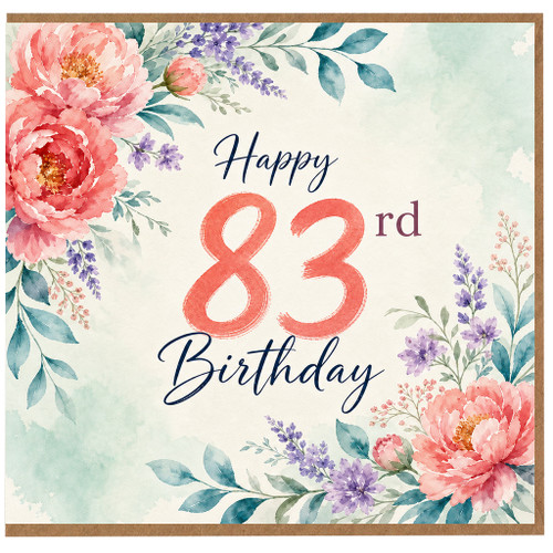83rd Birthday Card, Floral Happy Birthday Card