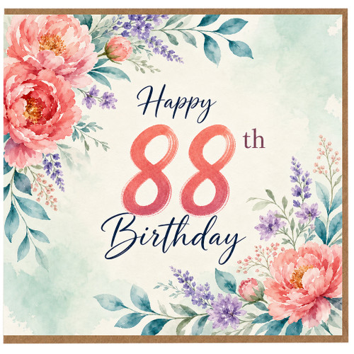 88th Birthday Card, Floral Happy Birthday Card