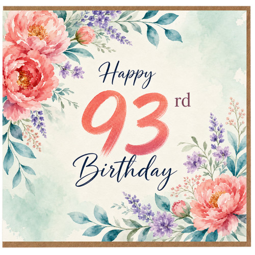 93rd Birthday Card, Floral Happy Birthday Card