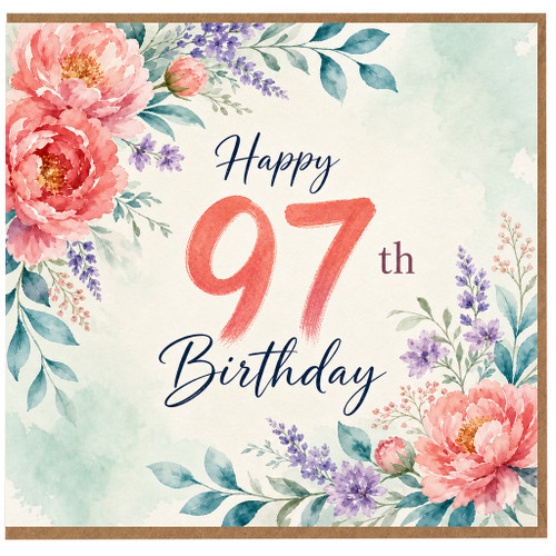97th Birthday Card, Floral Happy 97th Birthday Card