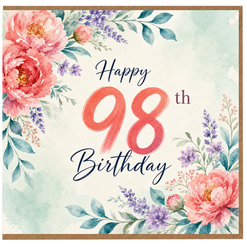 98th Birthday Card, Happy 98th Birthday Floral Card