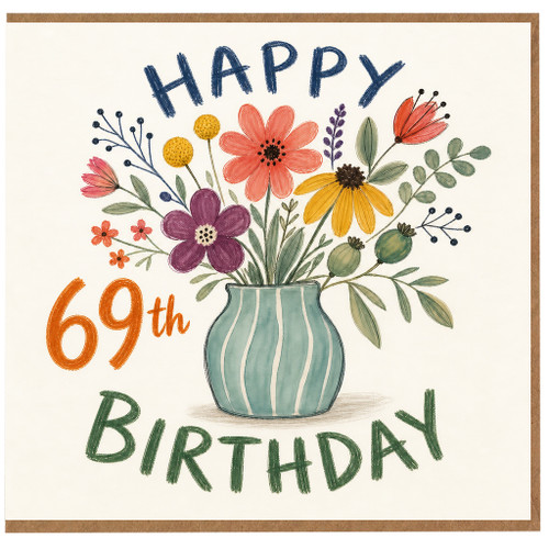 69th Birthday Card, Happy Birthday Floral Bouquet Card