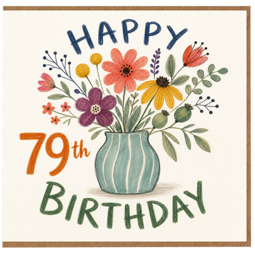 79th Birthday Card, Floral Vase Happy Birthday Card