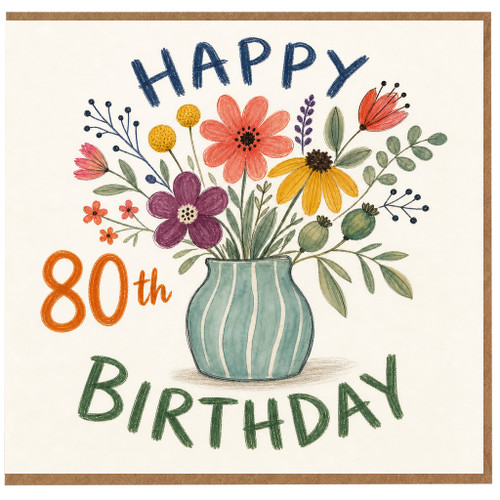 80th Birthday Card, Happy 80th Birthday Floral Bouquet Card