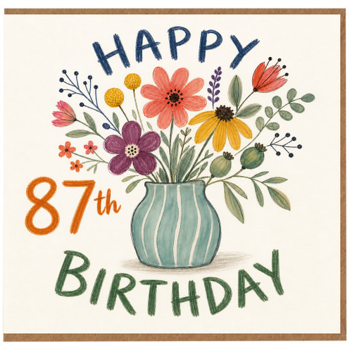 87th Birthday Card, Floral Vase Happy Birthday Card