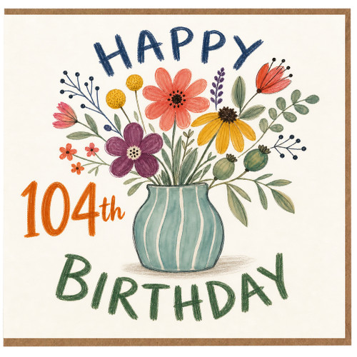 104th Birthday Card, Floral Vase Happy Birthday Card