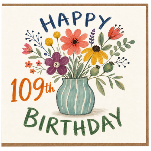 109th Birthday Card, Floral Vase Happy Birthday Card