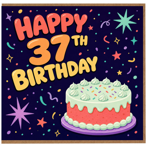 37th Birthday Card, Happy 37th Birthday Card with Cake Design