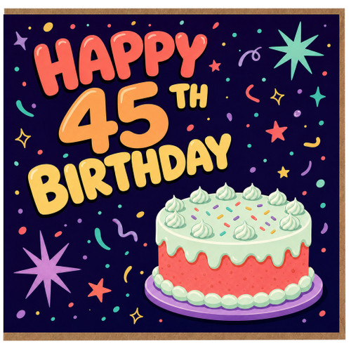45th Birthday Card, Happy 45th Birthday Card with Cake Design