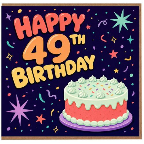 49th Birthday Card, Happy 49th Birthday Card with Cake and Confetti