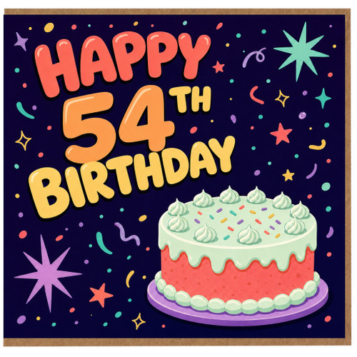 54th Birthday Card, Happy Birthday Card with Cake and Confetti