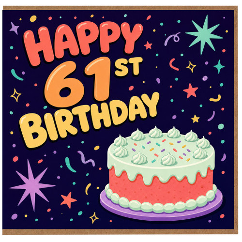 61st Birthday Card, Happy 61st Birthday Card with Cake Design
